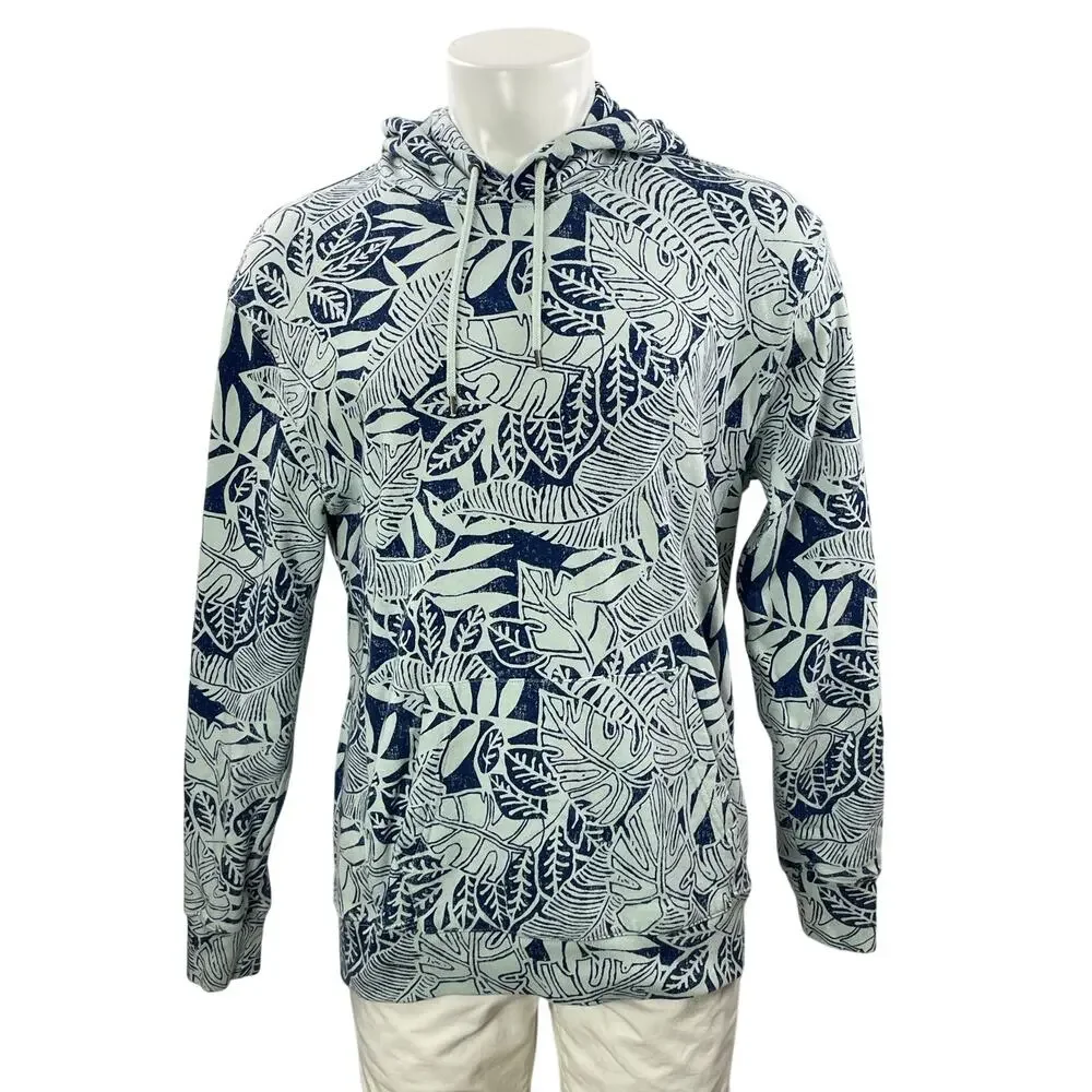 J.Crew Men's Blue Long Sleeves Tropical Print Hoodie Hooded Sweatshirt Top Sz MT